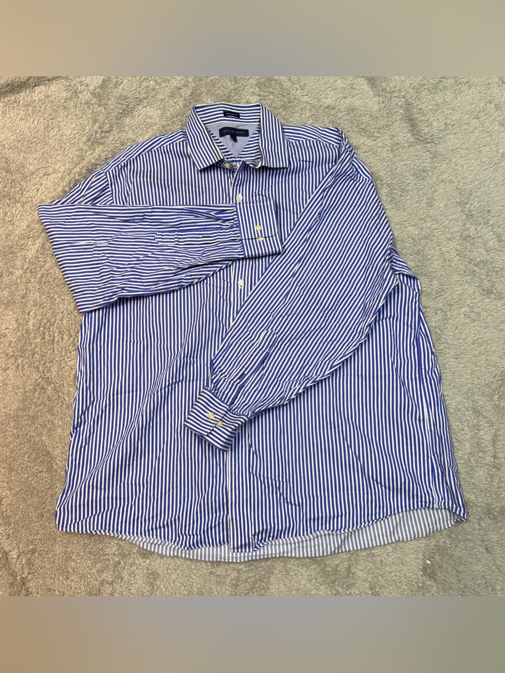 Tommy Hilfiger Blue and White Vertical Stripe Dress Shirt